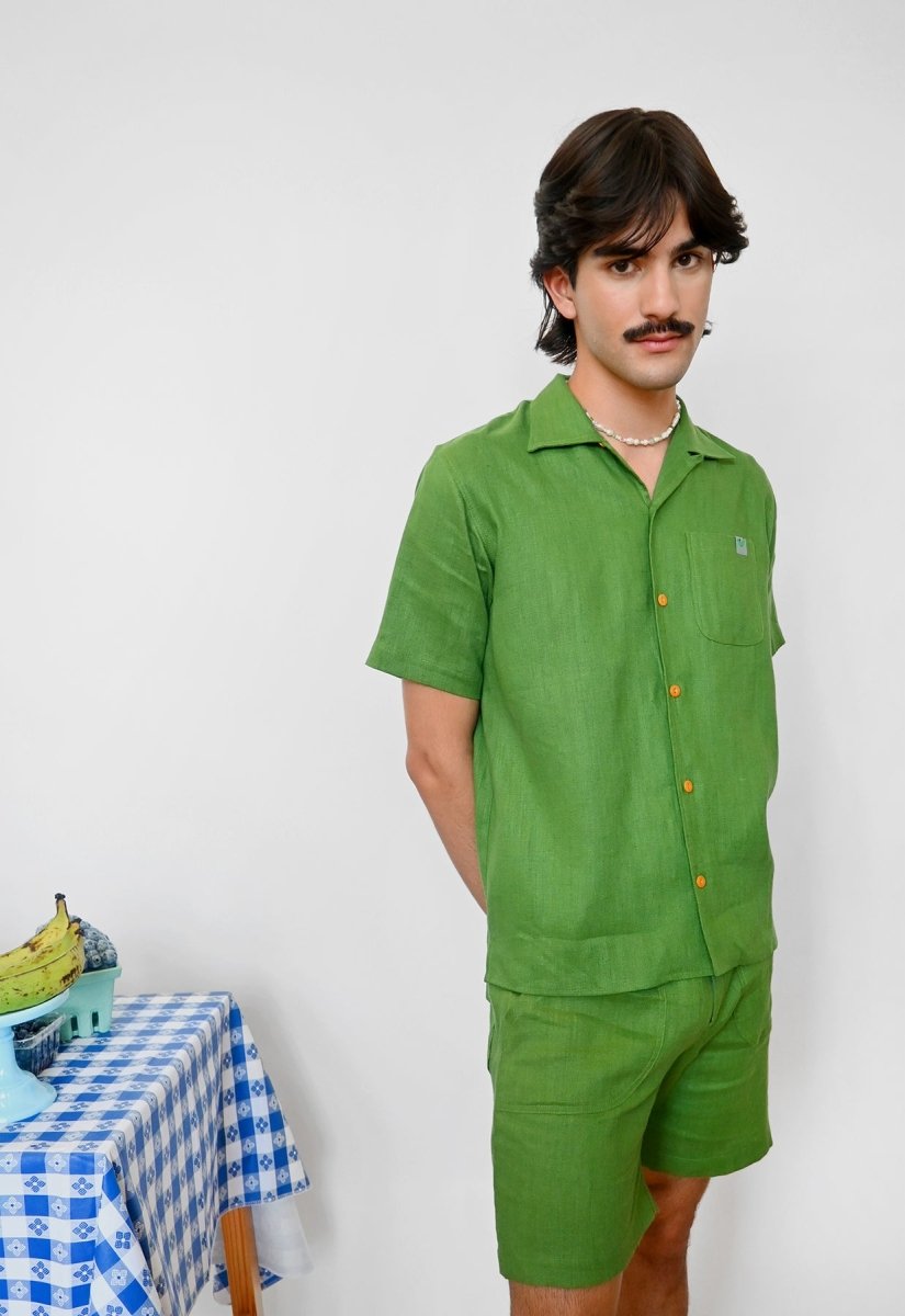 "Tutti Frutti" Linen Shorts - Plantain Green